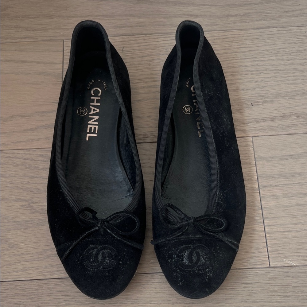 Chanel Black Suede Flats with Bow